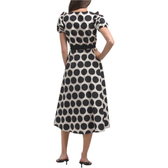 LUNA ALLEGRA Made In Italy Puff Sleeve Polka Dot Midi Dress - Picture 2 of 3